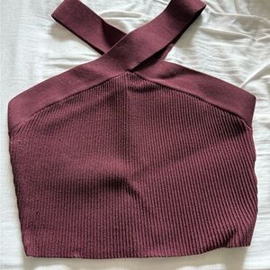 Aritzia Babaton Red Ribbed Sleeveless Crop Top